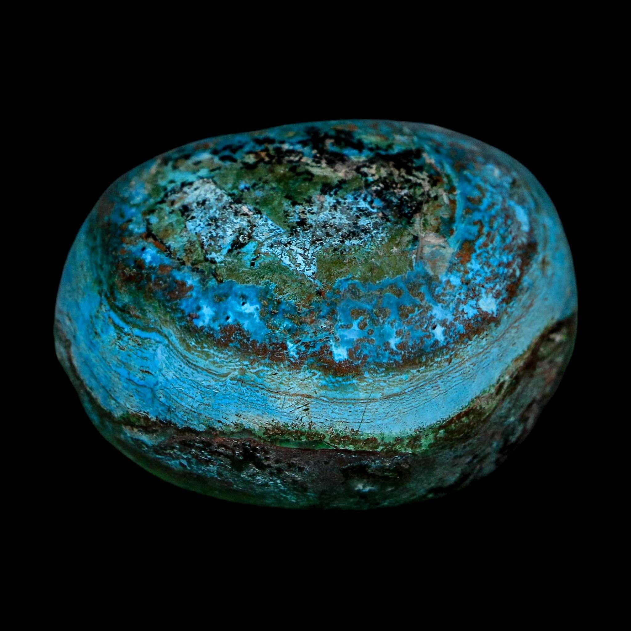 1.5" Chrysocolla Palm Stone Polished Free Form Blue And Teal Color Location Peru