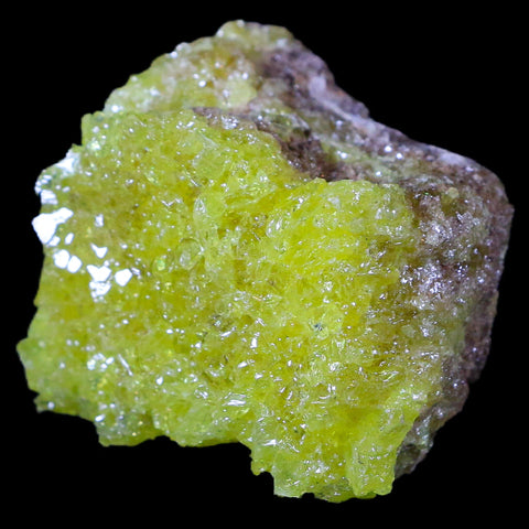 1.8" Rough Bright Yellow Sulfur Crystal Cluster On Matrix El Desierto Mine Bolivia - Fossil Age Minerals