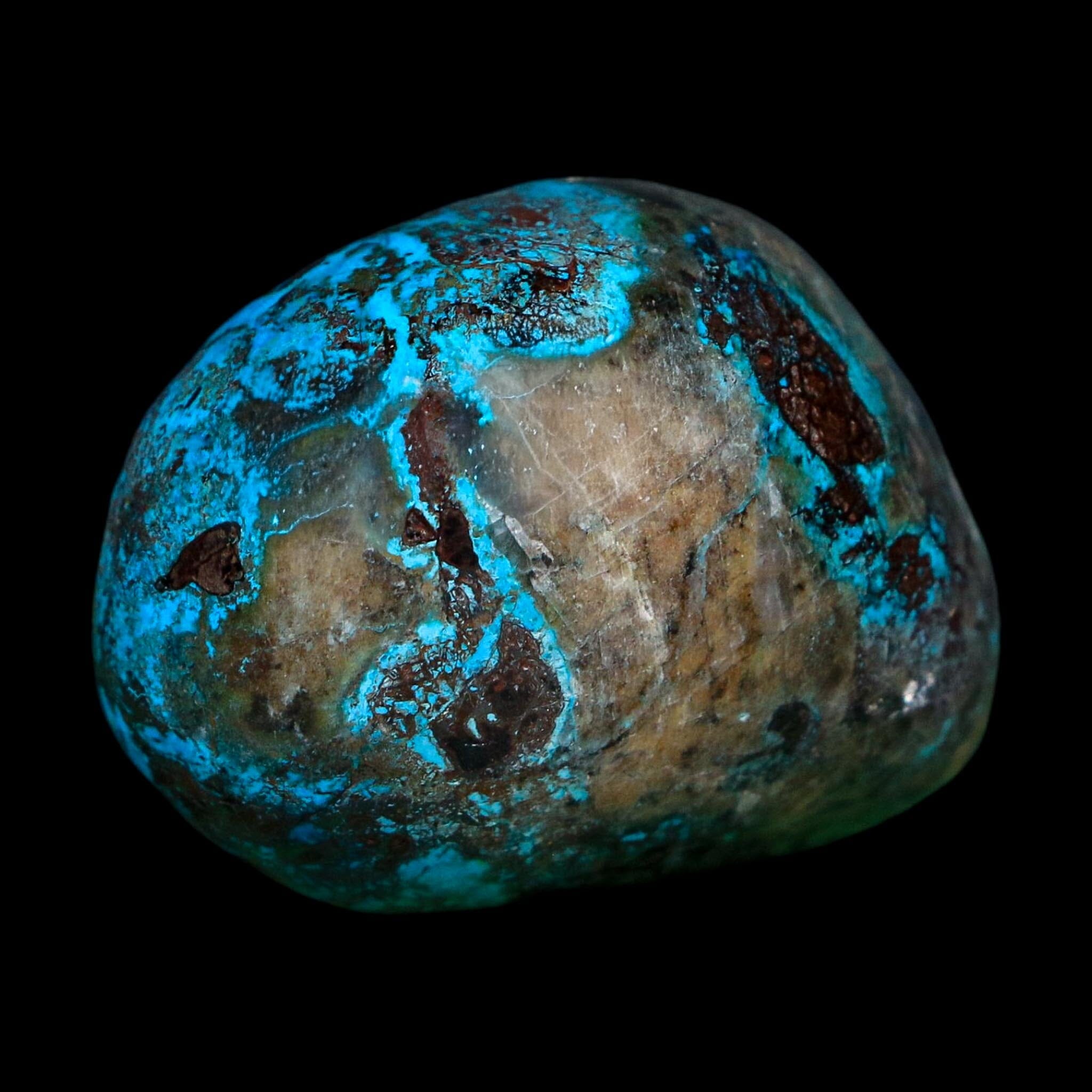 1.7" Chrysocolla Palm Stone Polished Free Form Blue And Teal Color Location Peru