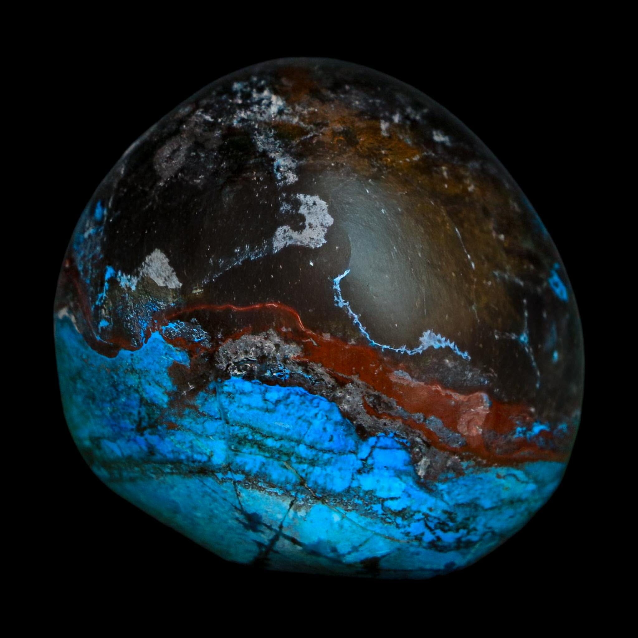 1.5" Chrysocolla Palm Stone Polished Free Form Blue And Teal Color Location Peru