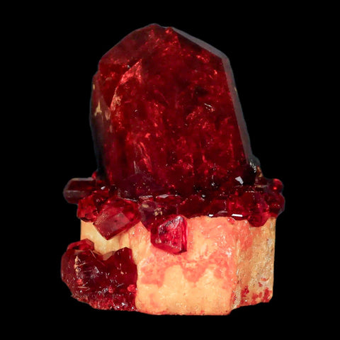 2" Stunning Red Pruskite Yellow Base Crystal Mineral Specimen From Poland - Fossil Age Minerals