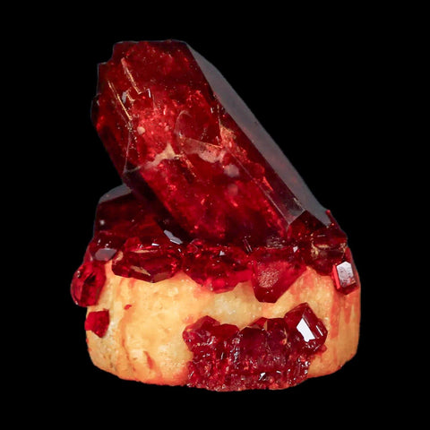 2" Stunning Red Pruskite Yellow Base Crystal Mineral Specimen From Poland - Fossil Age Minerals