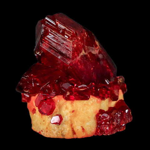2" Stunning Red Pruskite Yellow Base Crystal Mineral Specimen From Poland - Fossil Age Minerals