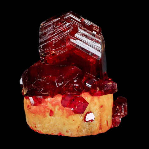 2" Stunning Red Pruskite Yellow Base Crystal Mineral Specimen From Poland - Fossil Age Minerals