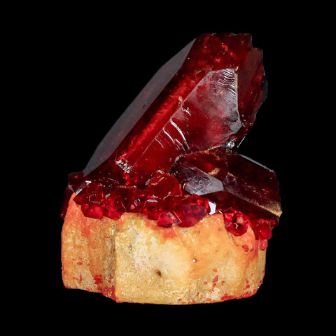 2" Stunning Red Pruskite Yellow Base Crystal Mineral Specimen From Poland - Fossil Age Minerals