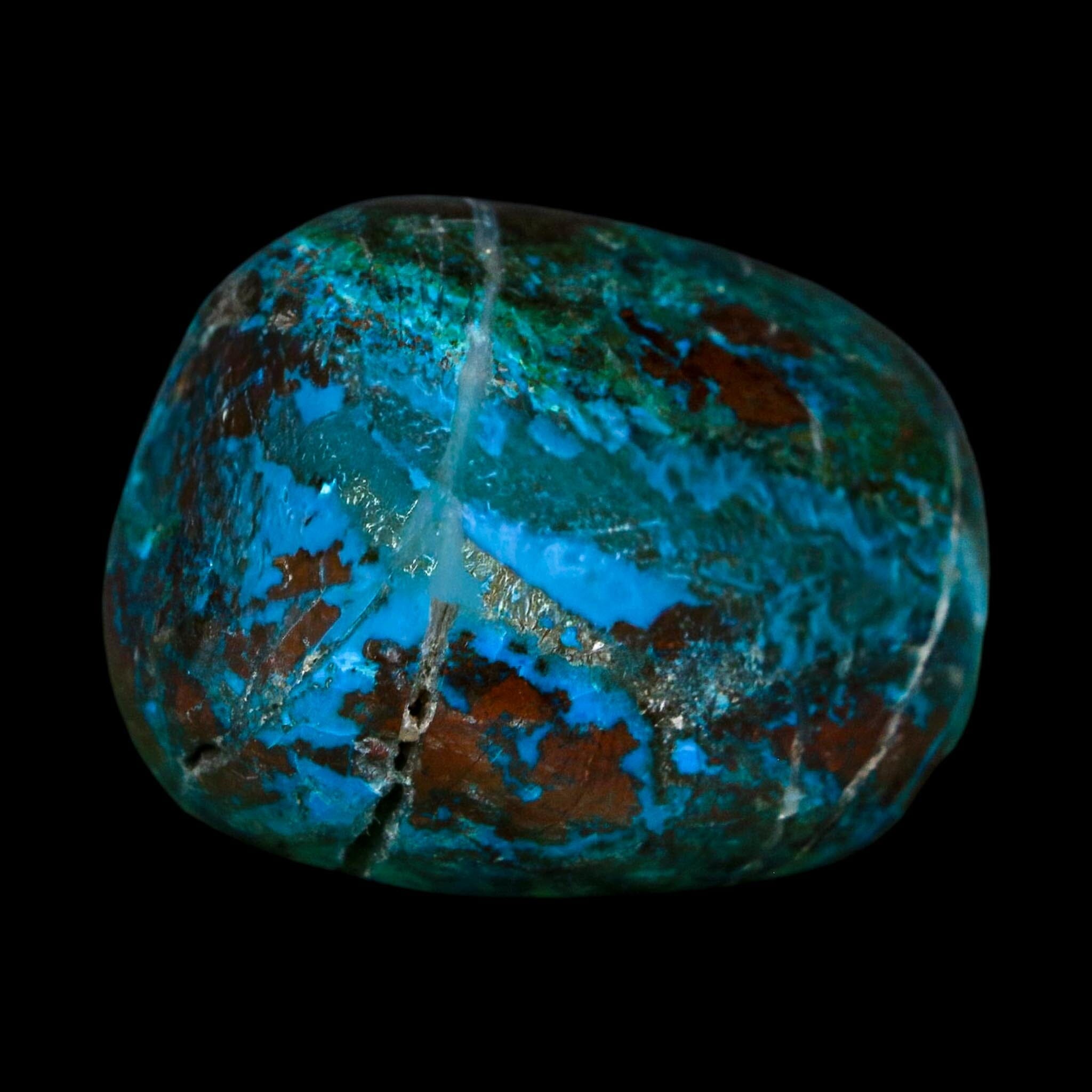1.6" Chrysocolla Palm Stone Polished Free Form Blue And Teal Color Location Peru