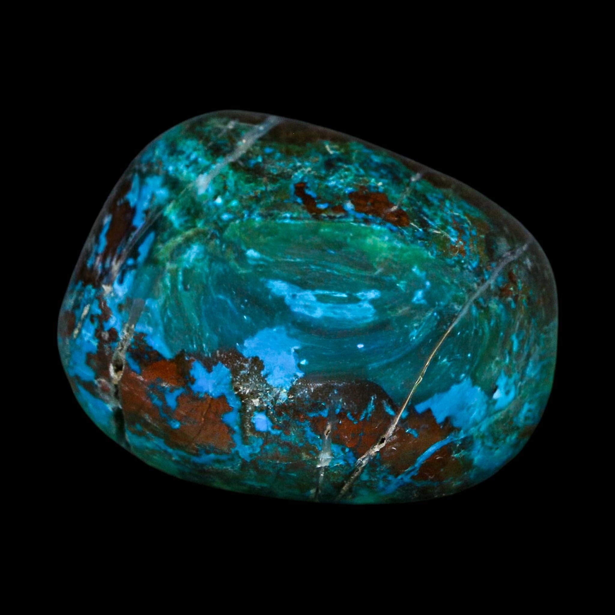 1.6" Chrysocolla Palm Stone Polished Free Form Blue And Teal Color Location Peru