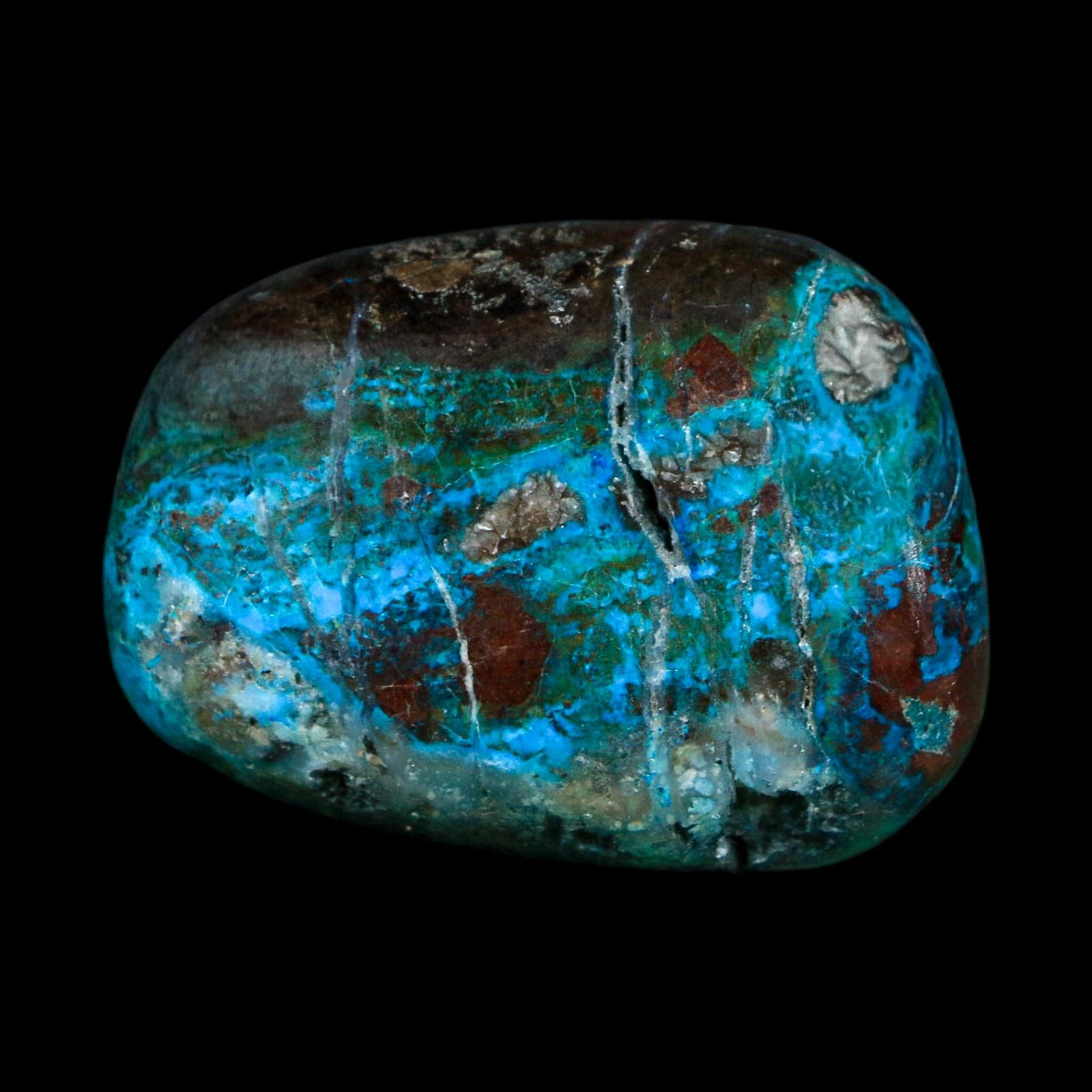 1.6" Chrysocolla Palm Stone Polished Free Form Blue And Teal Color Location Peru