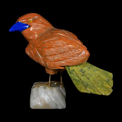 3.9" Hand Carved Bird Perched on White Calcite, Serpentine, Sodalite Peru - Fossil Age Minerals