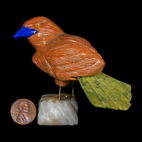 3.9" Hand Carved Bird Perched on White Calcite, Serpentine, Sodalite Peru - Fossil Age Minerals