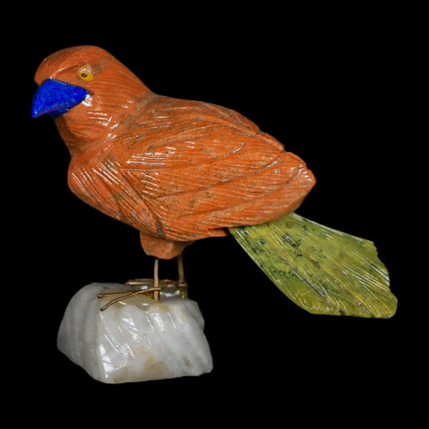 3.9" Hand Carved Bird Perched on White Calcite, Serpentine, Sodalite Peru - Fossil Age Minerals