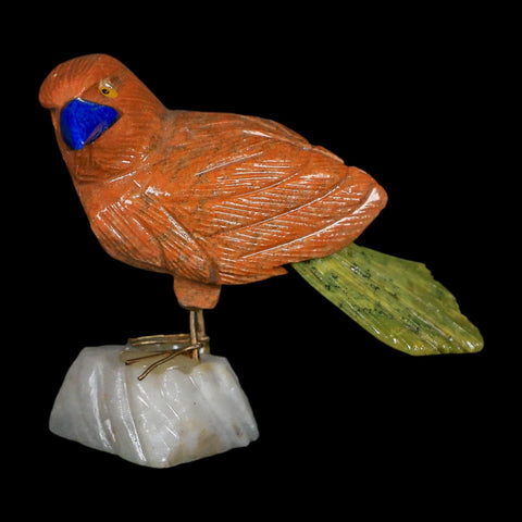 3.9" Hand Carved Bird Perched on White Calcite, Serpentine, Sodalite Peru - Fossil Age Minerals