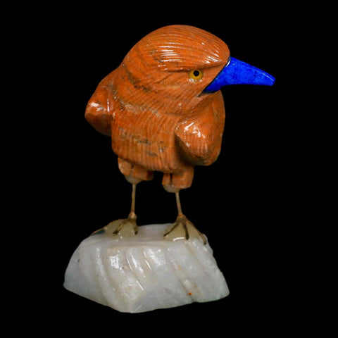 3.9" Hand Carved Bird Perched on White Calcite, Serpentine, Sodalite Peru - Fossil Age Minerals