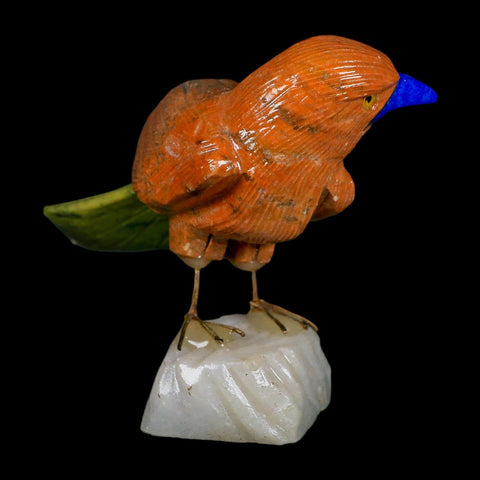 3.9" Hand Carved Bird Perched on White Calcite, Serpentine, Sodalite Peru - Fossil Age Minerals