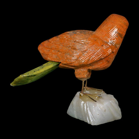 3.9" Hand Carved Bird Perched on White Calcite, Serpentine, Sodalite Peru - Fossil Age Minerals