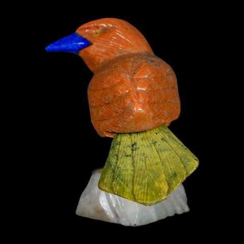 3.9" Hand Carved Bird Perched on White Calcite, Serpentine, Sodalite Peru - Fossil Age Minerals