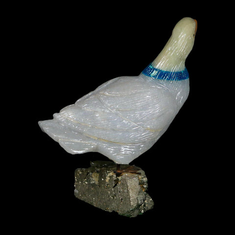 3.6" Hand Carved Duck Perched on Pyrite, Calcite, And Sodalite Peru - Fossil Age Minerals