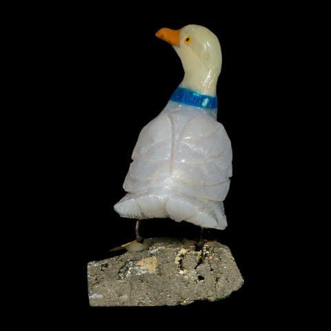 3.6" Hand Carved Duck Perched on Pyrite, Calcite, And Sodalite Peru - Fossil Age Minerals