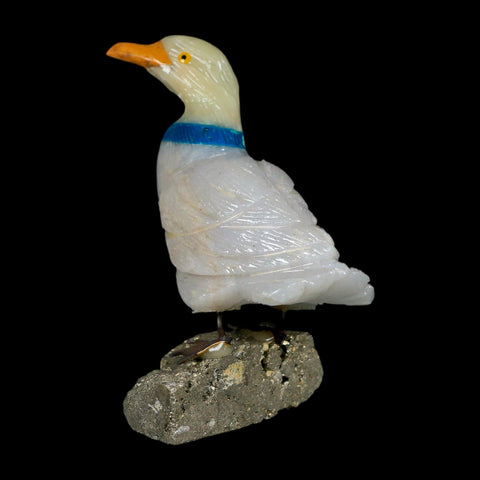 3.6" Hand Carved Duck Perched on Pyrite, Calcite, And Sodalite Peru - Fossil Age Minerals