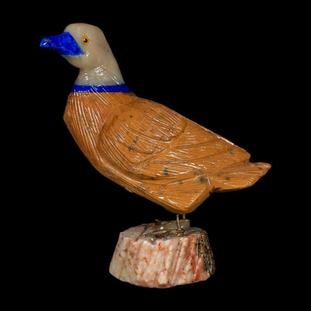 3.5" Hand Carved Duck Perched on Red White Calcite, Brown Calcite, And Sodalite Peru