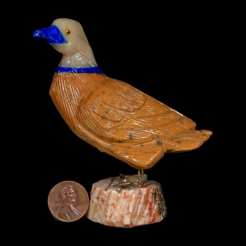 3.5" Hand Carved Duck Perched on Red White Calcite, Brown Calcite, And Sodalite Peru - Fossil Age Minerals