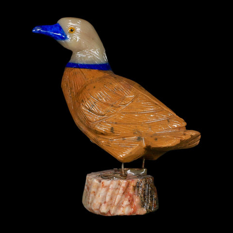 3.5" Hand Carved Duck Perched on Red White Calcite, Brown Calcite, And Sodalite Peru - Fossil Age Minerals