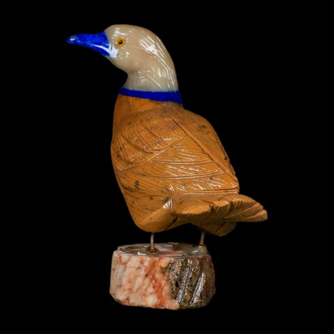 3.5" Hand Carved Duck Perched on Red White Calcite, Brown Calcite, And Sodalite Peru - Fossil Age Minerals