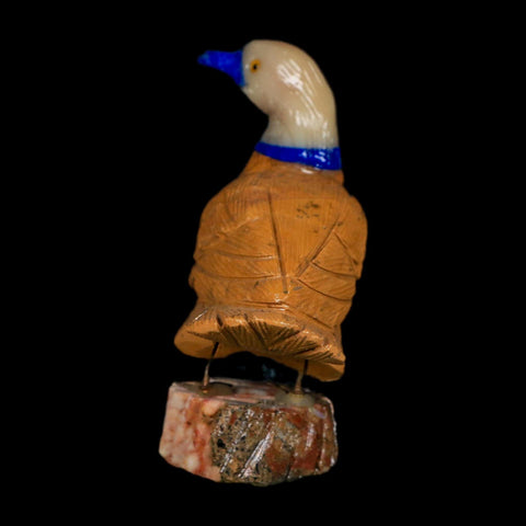 3.5" Hand Carved Duck Perched on Red White Calcite, Brown Calcite, And Sodalite Peru - Fossil Age Minerals