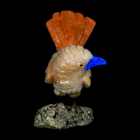 3.1" Hand Carved Bird Perched on Pyrite, Brown Calcite, Sodalite Peru - Fossil Age Minerals