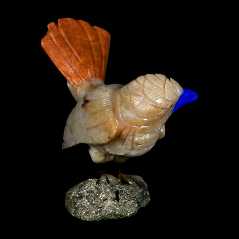 3.1" Hand Carved Bird Perched on Pyrite, Brown Calcite, Sodalite Peru - Fossil Age Minerals