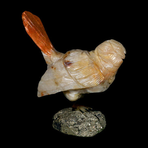3.1" Hand Carved Bird Perched on Pyrite, Brown Calcite, Sodalite Peru - Fossil Age Minerals