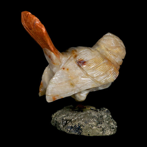 3.1" Hand Carved Bird Perched on Pyrite, Brown Calcite, Sodalite Peru - Fossil Age Minerals