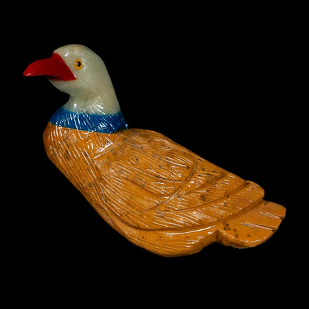 3.5" Hand Carved Duck Perched on Pyrite, Brown Calcite, And Sodalite Peru