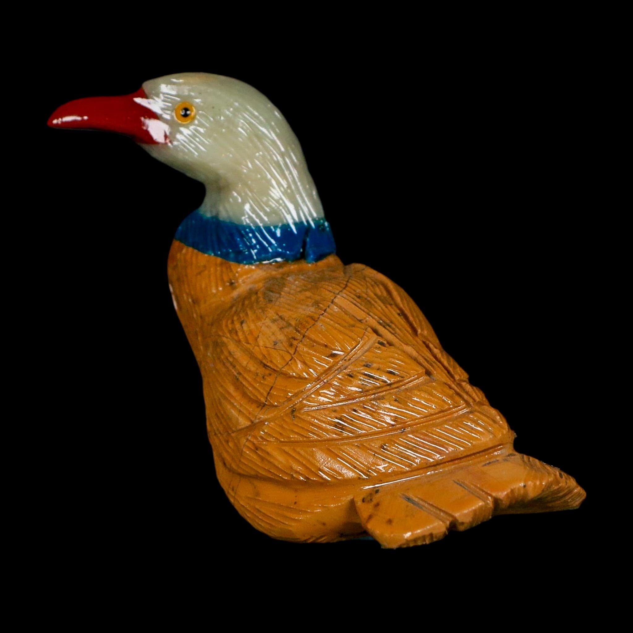 3.5" Hand Carved Duck Perched on Pyrite, Brown Calcite, And Sodalite Peru - Fossil Age Minerals
