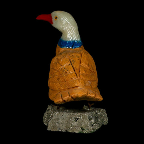 3.5" Hand Carved Duck Perched on Pyrite, Brown Calcite, And Sodalite Peru - Fossil Age Minerals