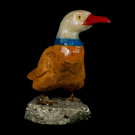 3.5" Hand Carved Duck Perched on Pyrite, Brown Calcite, And Sodalite Peru