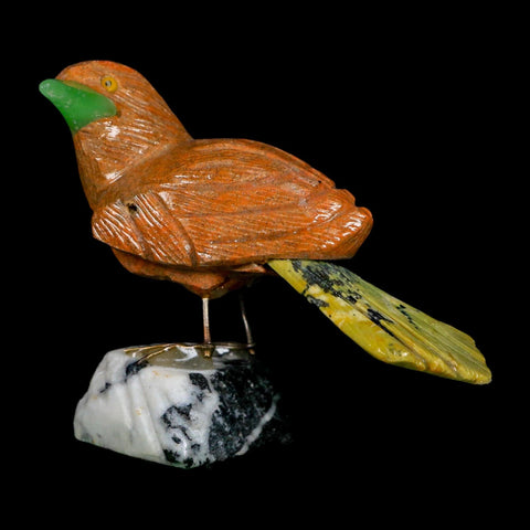 4" Hand Carved Bird Perched on White Calcite, Brown Calcite, Serpentine Peru - Fossil Age Minerals