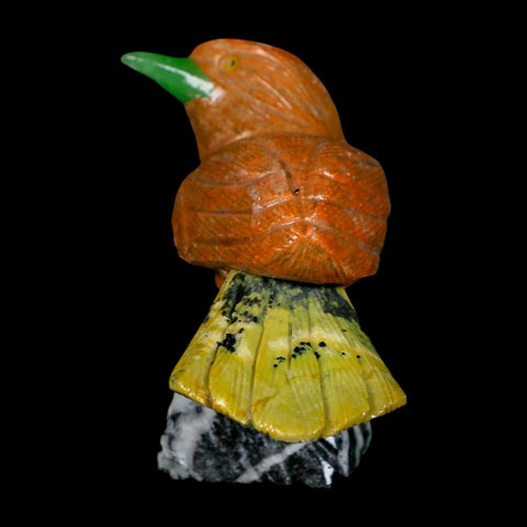 4" Hand Carved Bird Perched on White Calcite, Brown Calcite, Serpentine Peru - Fossil Age Minerals