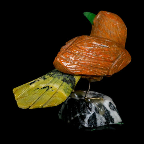 4" Hand Carved Bird Perched on White Calcite, Brown Calcite, Serpentine Peru - Fossil Age Minerals