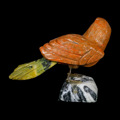 4" Hand Carved Bird Perched on White Calcite, Brown Calcite, Serpentine Peru - Fossil Age Minerals