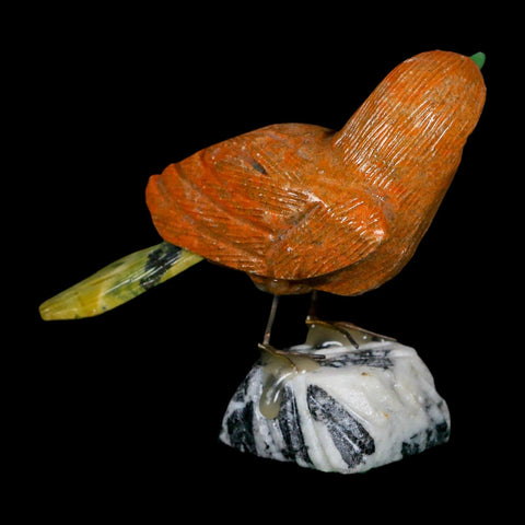 4" Hand Carved Bird Perched on White Calcite, Brown Calcite, Serpentine Peru - Fossil Age Minerals