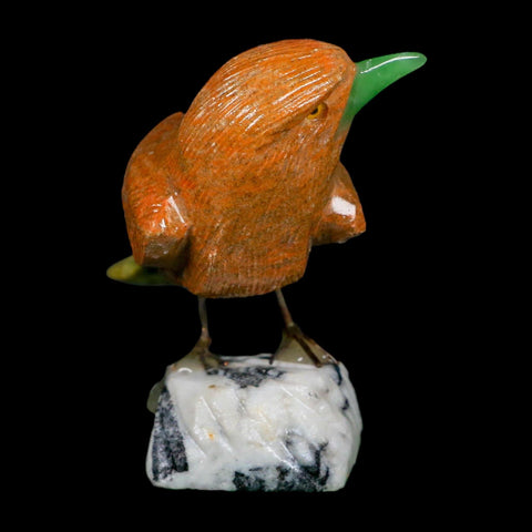 4" Hand Carved Bird Perched on White Calcite, Brown Calcite, Serpentine Peru - Fossil Age Minerals