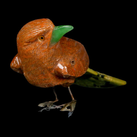 4" Hand Carved Bird Perched on White Calcite, Brown Calcite, Serpentine Peru - Fossil Age Minerals