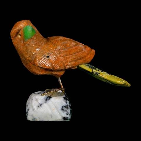4" Hand Carved Bird Perched on White Calcite, Brown Calcite, Serpentine Peru - Fossil Age Minerals