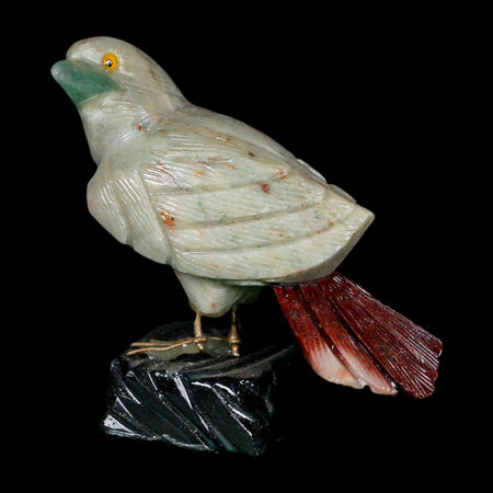 3.9" Hand Carved Bird Perched on Black Calcite, White Calcite, Rhodochrosite Peru
