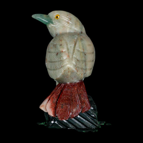 3.9" Hand Carved Bird Perched on Black Calcite, White Calcite, Rhodochrosite Peru - Fossil Age Minerals