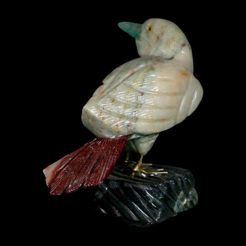 3.9" Hand Carved Bird Perched on Black Calcite, White Calcite, Rhodochrosite Peru - Fossil Age Minerals