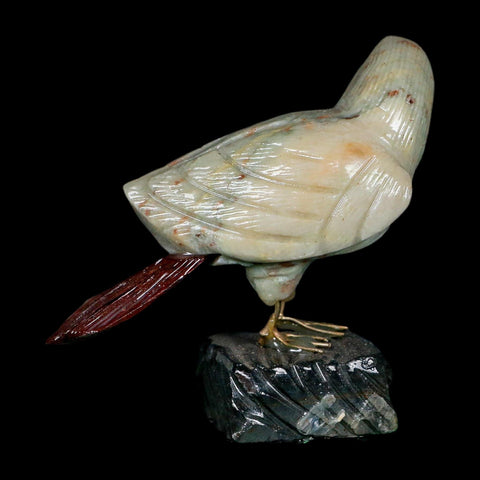 3.9" Hand Carved Bird Perched on Black Calcite, White Calcite, Rhodochrosite Peru - Fossil Age Minerals