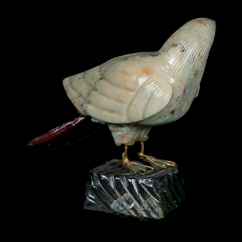 3.9" Hand Carved Bird Perched on Black Calcite, White Calcite, Rhodochrosite Peru - Fossil Age Minerals