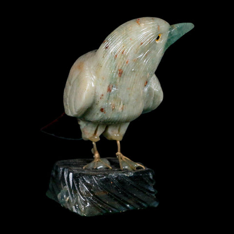 3.9" Hand Carved Bird Perched on Black Calcite, White Calcite, Rhodochrosite Peru - Fossil Age Minerals